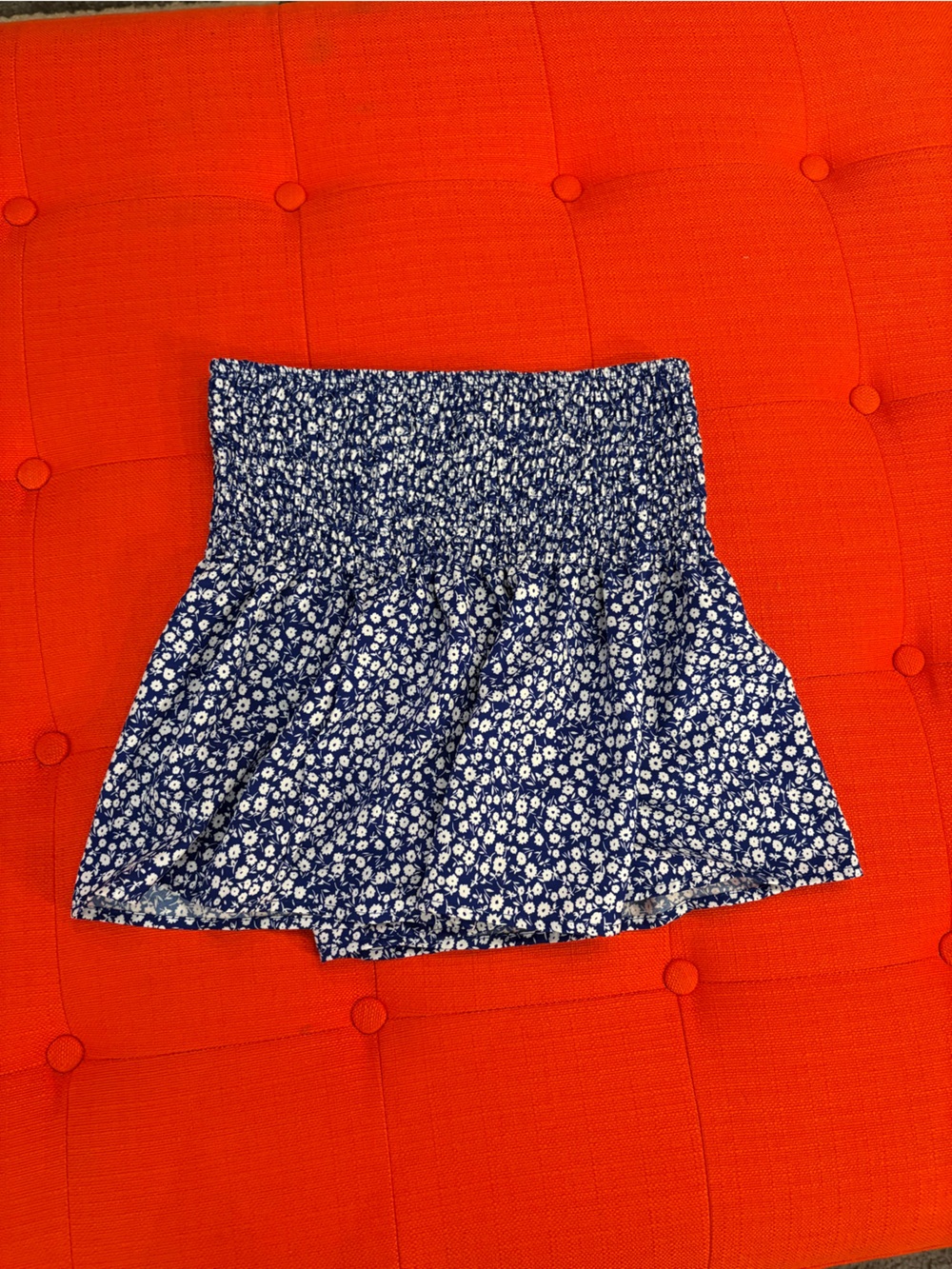 Blue Floral Smocked Waist Mini Shorts